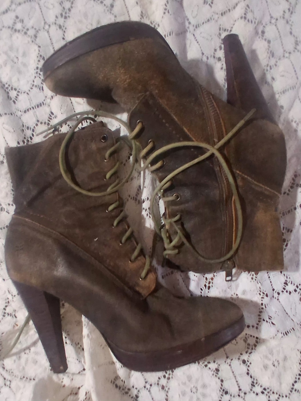 Frye Olive Brown Lace-Up High Heel Ankle Boots